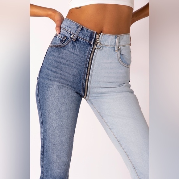 Revice Yin Yang Crop Jeans Split Light Dark Wash Zip Around Front to Back Sz 24 - Picture 2 of 16